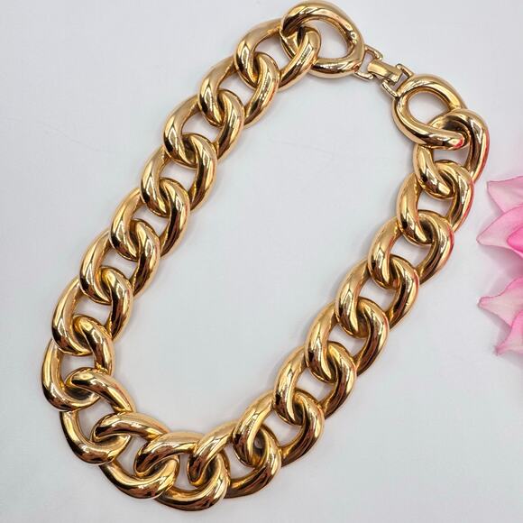 Vintage Carolee Chunky Chain Choker Necklace Gold Tone 16 1/2” Signed Chic Heavy - Picture 7 of 12